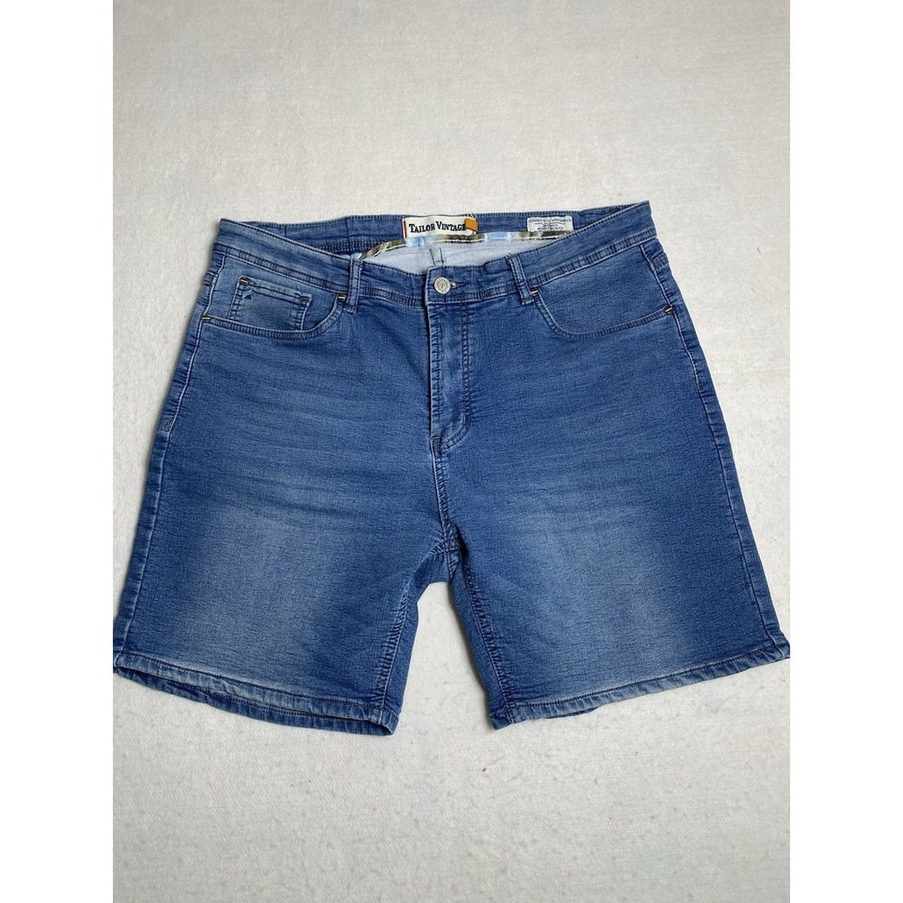 Tailor Vintage Greenwich Mens Blue Denim Shorts Slim Fit Stretch Waist Size 36